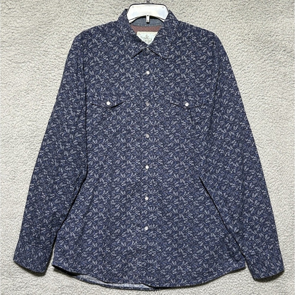 Age of Wisdom Shirt Men's Size XL Blue Floral‎ AOP Long Sleeve Button-Up
